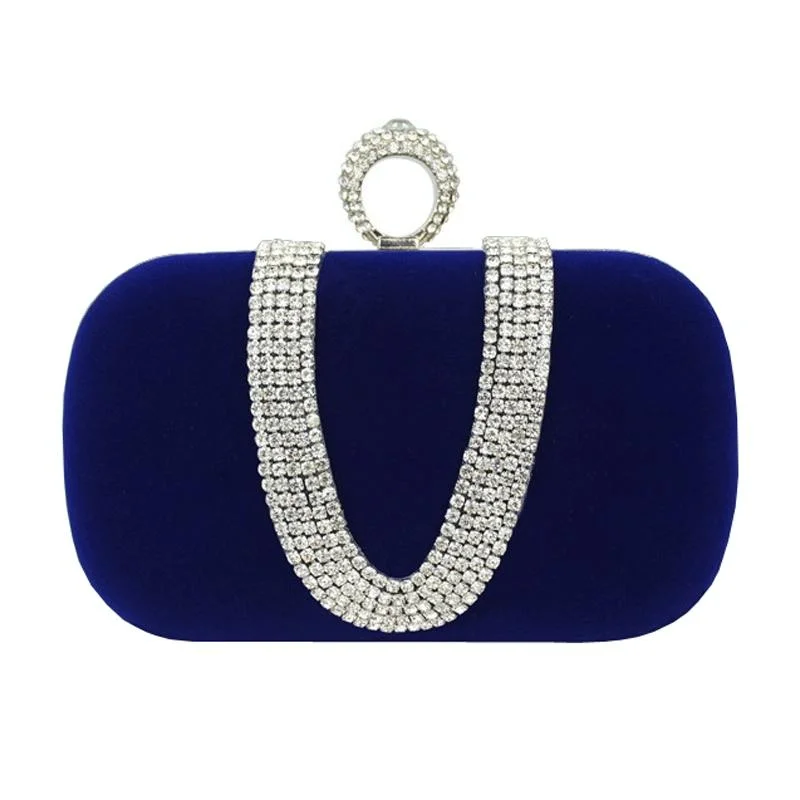 Embellished u Shape Evening Clutch for Ladies - Banquet Ready - Sapphire Blue