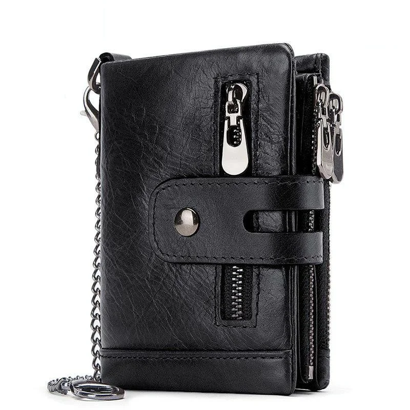 Men Rfid Leather Tri-fold Wallet - Secure & Stylish - Black