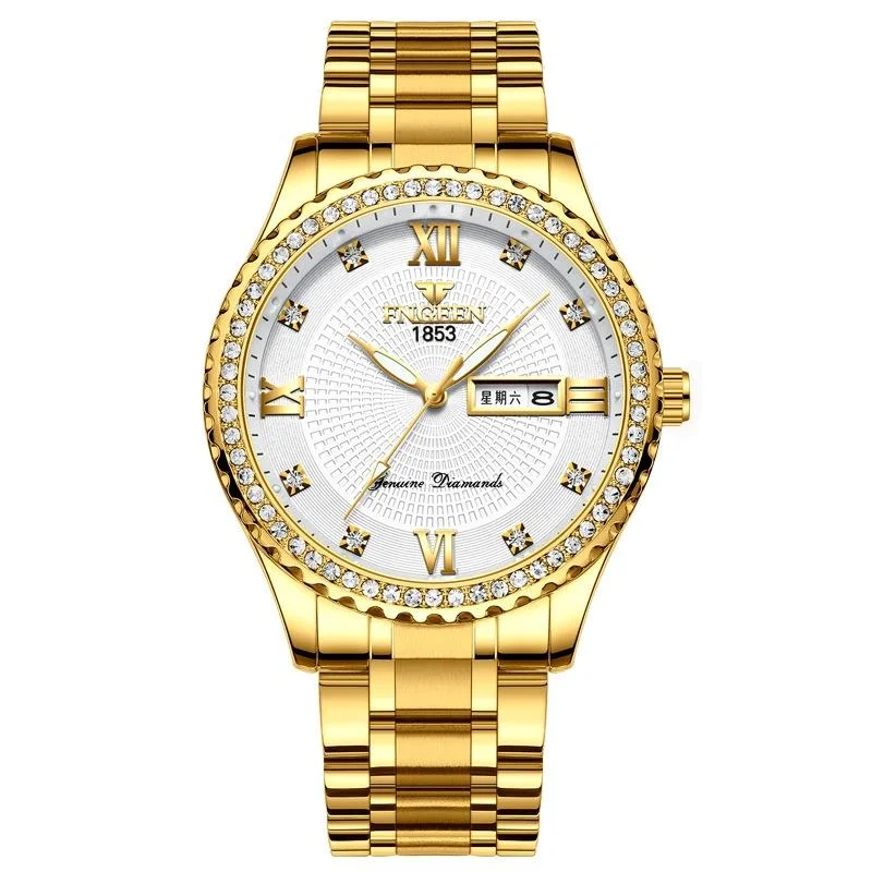 Men Luminous Quartz Watch - Full Gold with White Face