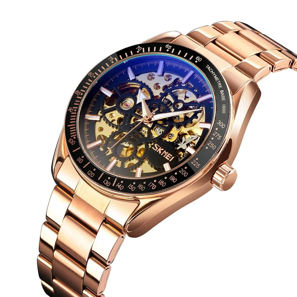 Men Automatic Mechanical Watch with Gear Dial - Rose Gold