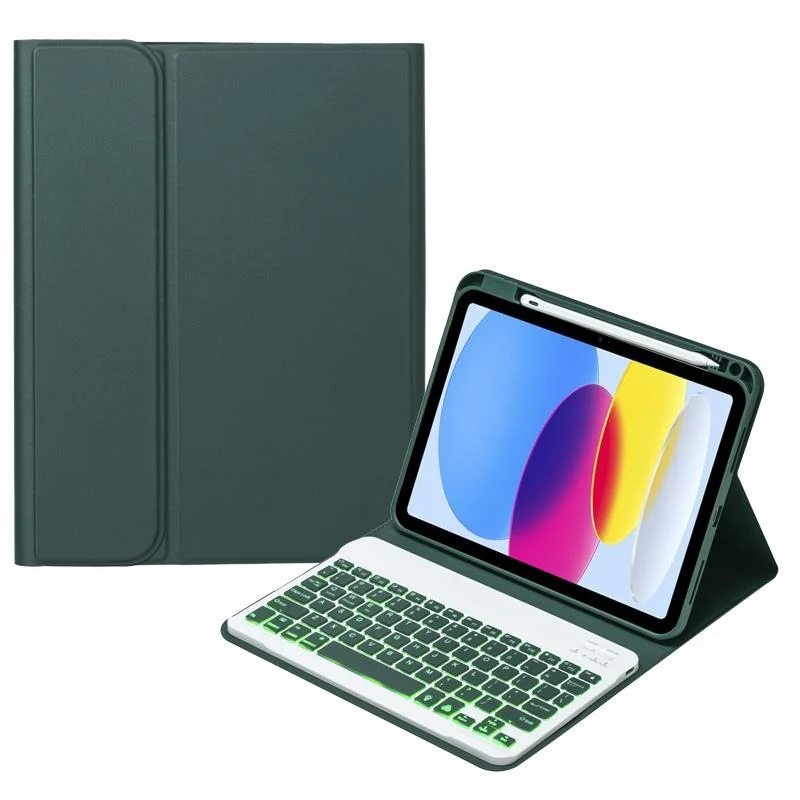 10.9 Ipad 10Th Gen 2022 Backlit Keyboard Case With Pen Slot - Bluetooth Leather - Dark Green