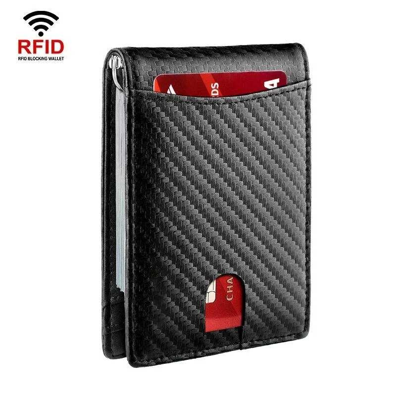 Rfid-protected Leather Wallet - Carbon Fiber Black Inside