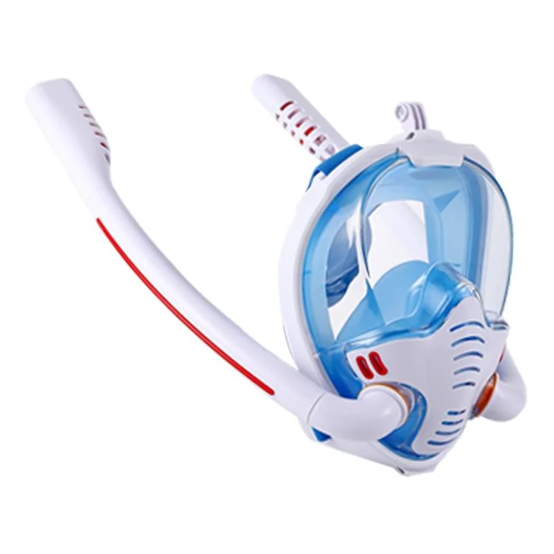 Full Dry Silicone Diving Mask for Adults - Double Tube - White/Blue