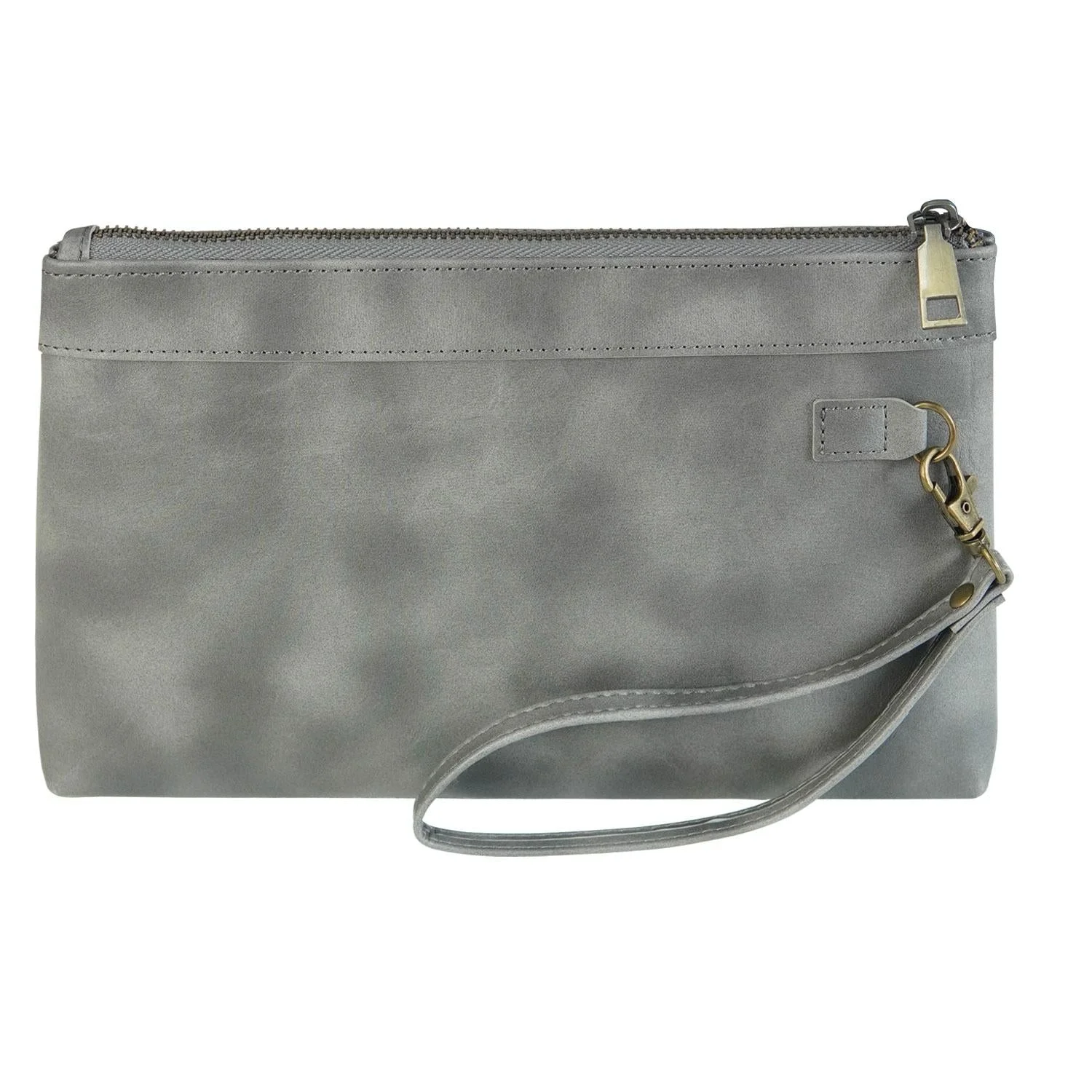 Vintage Leather Envelope Clutch with Zipper Closure - Grey
