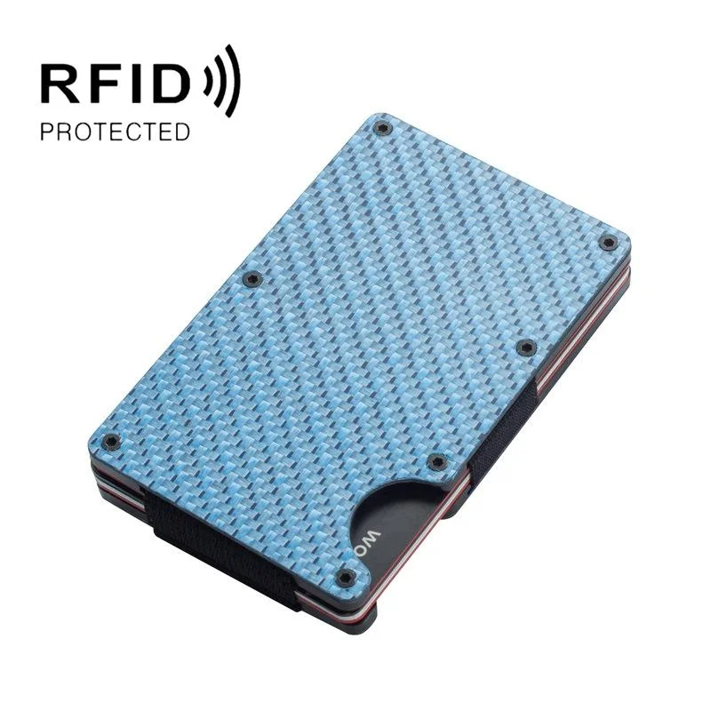 Carbon Fiber Rfid Card Holder - Secure & Stylish - Blue