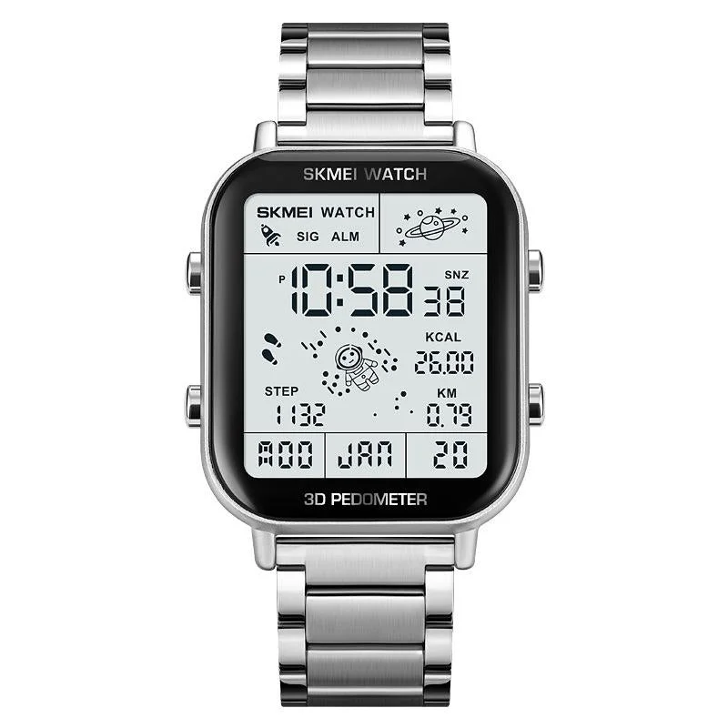 1888 Men Multifunctional Waterproof Digital Watch - Stainless Steel 30m - Silver