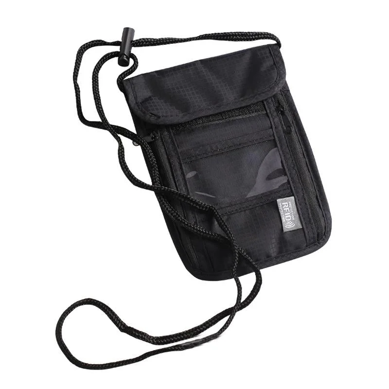 Secure Hanging Neck Bag for Travel Documents - Rfid Blocking - Upgrade Black