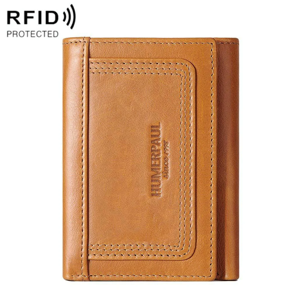 Rfid-blocking Leather Men Wallet with Multi-card Slots and Zipper Coin Pocket - Brown