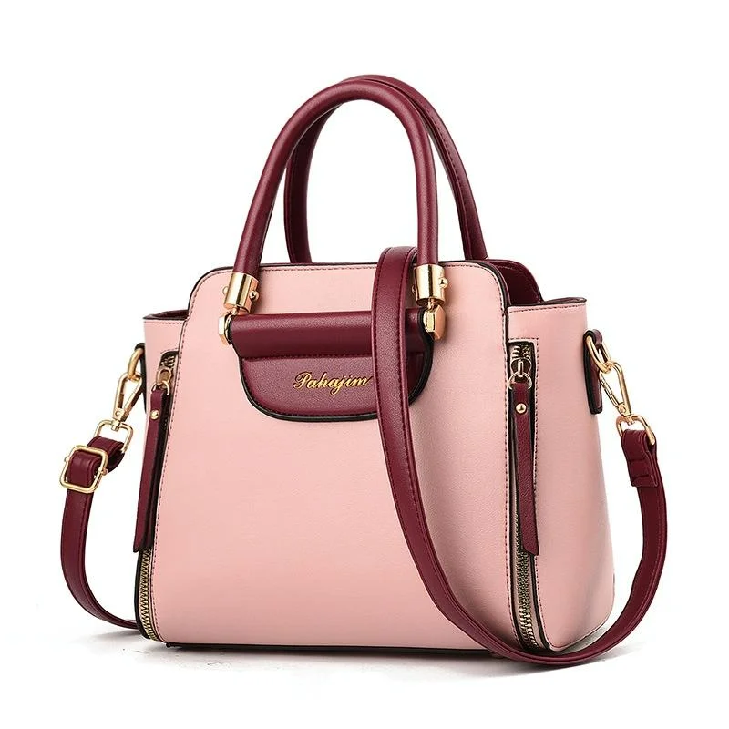 Contrast Material Ladies Handbag - Pink