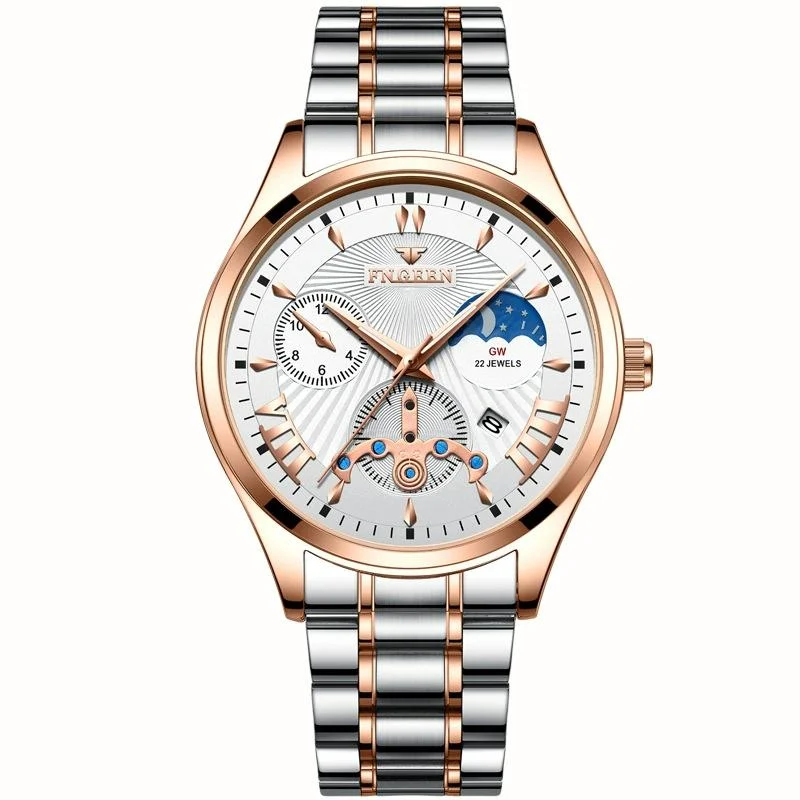 Men Luminous Casual Quartz Watch - 5606 - Between Rose Gold Rose Shell White Surface