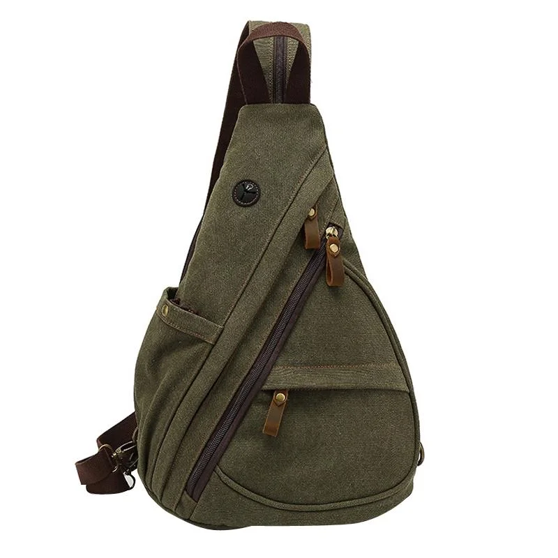 Spacious Canvas Chest Bag For Men - Army Green