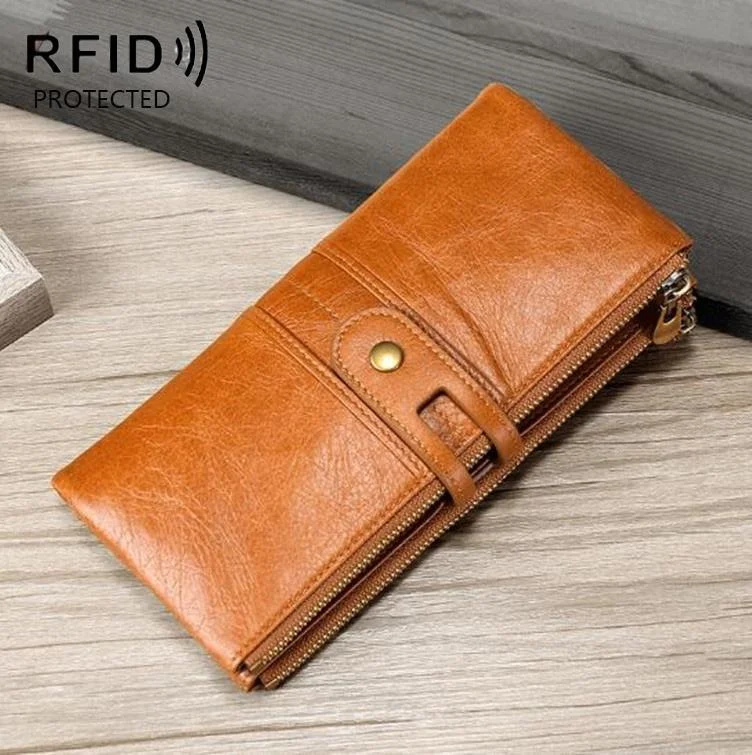 Secure Leather Wallet with Card Slots - Anti-theft - Brown