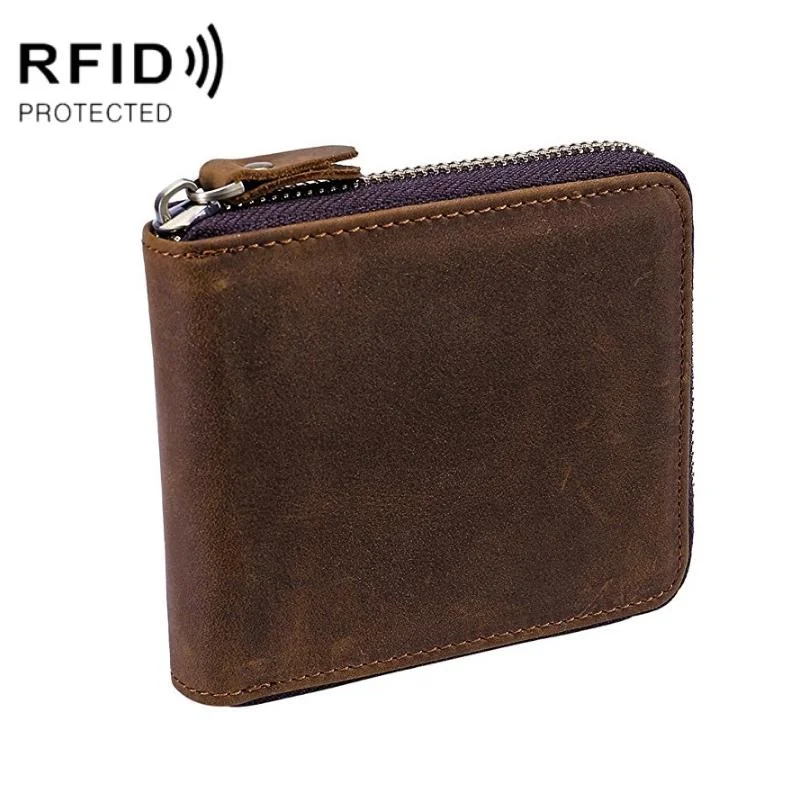 Leather Rfid Zip Wallet - Blocking Compact - Horizontal 3