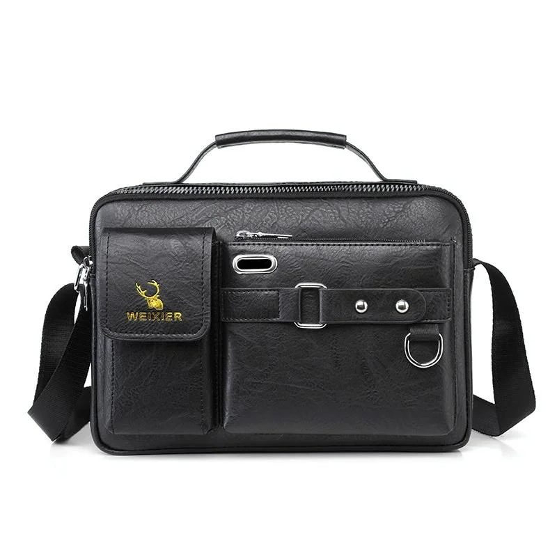 Shoulder Bag Portable Pu Leather Handbag - Plain Texture Black