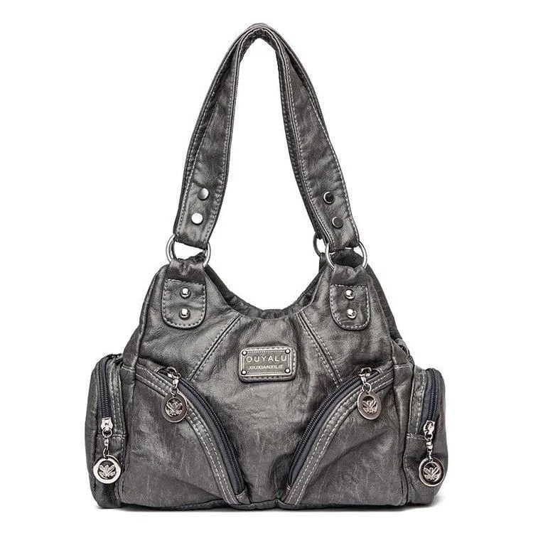 Grey Soft Leather Motorcycle Bag For Women