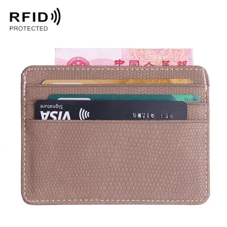 Pu Rfid Card Holder with Lizard Pattern - Khaki