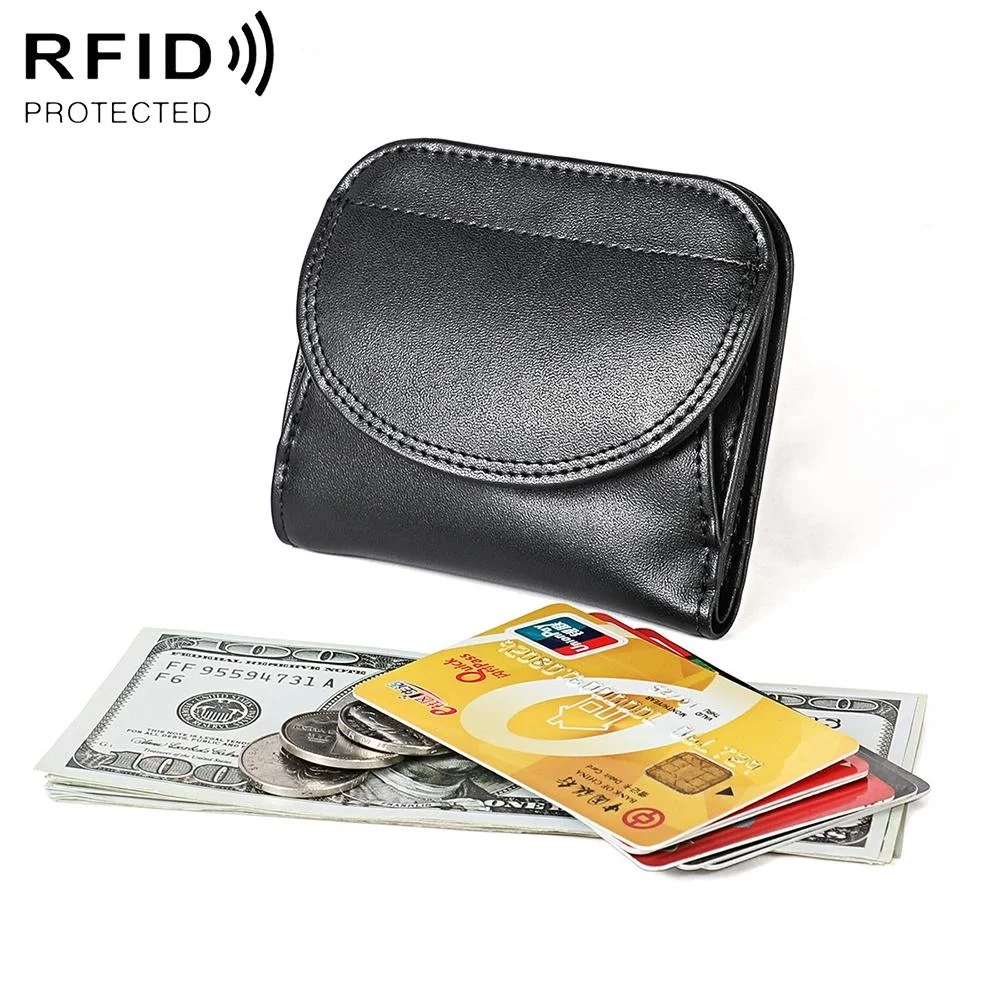 Women Leather Rfid Blocking Coin Purse - Compact Design - Black