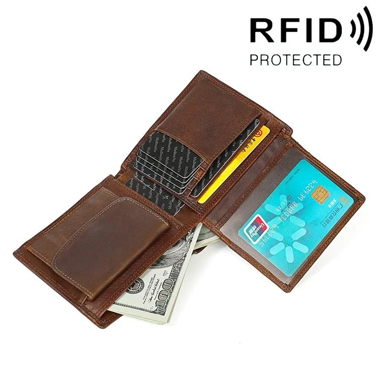 Leather Rfid Wallet with Card Slots for Men - 8020 Coffee