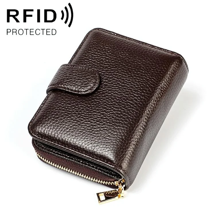 Men Anti-magnetic Leather Rfid Wallet - Black - Coffee