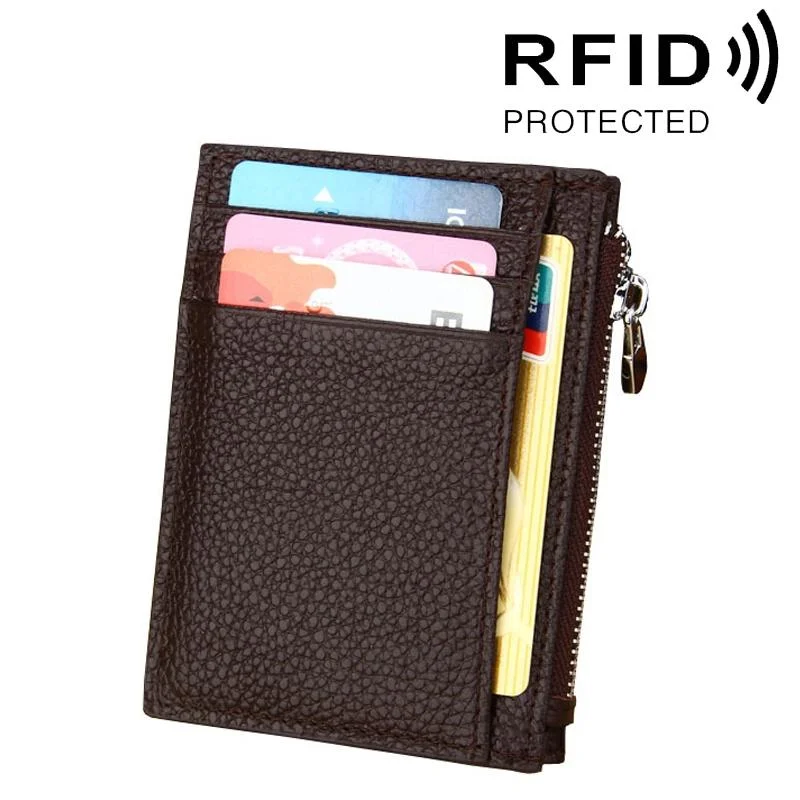 Leather Rfid Blocking Card Holder Wallet - Cowhide - Coffee