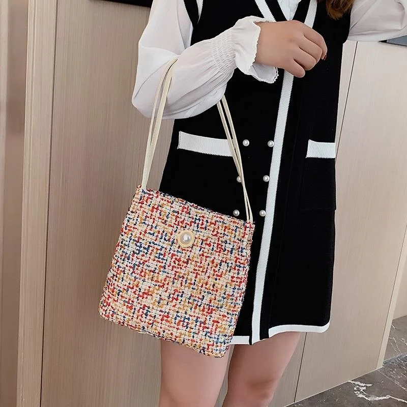 Black Woolen Knit Bucket Bag For Women - Yellow Onesize