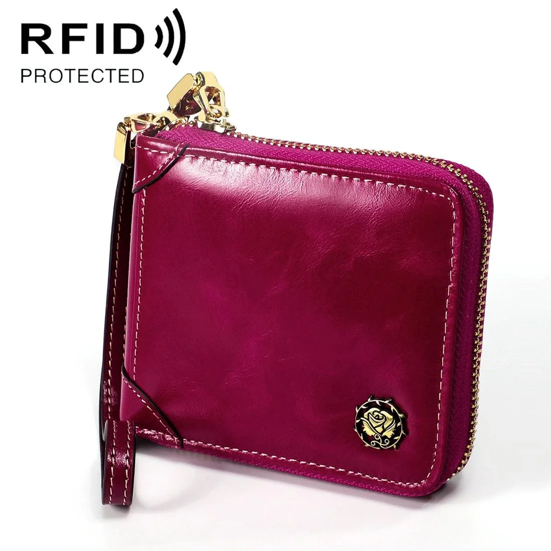 Rfid Leather Wallet with Lanyard - Multi-functional - Purple