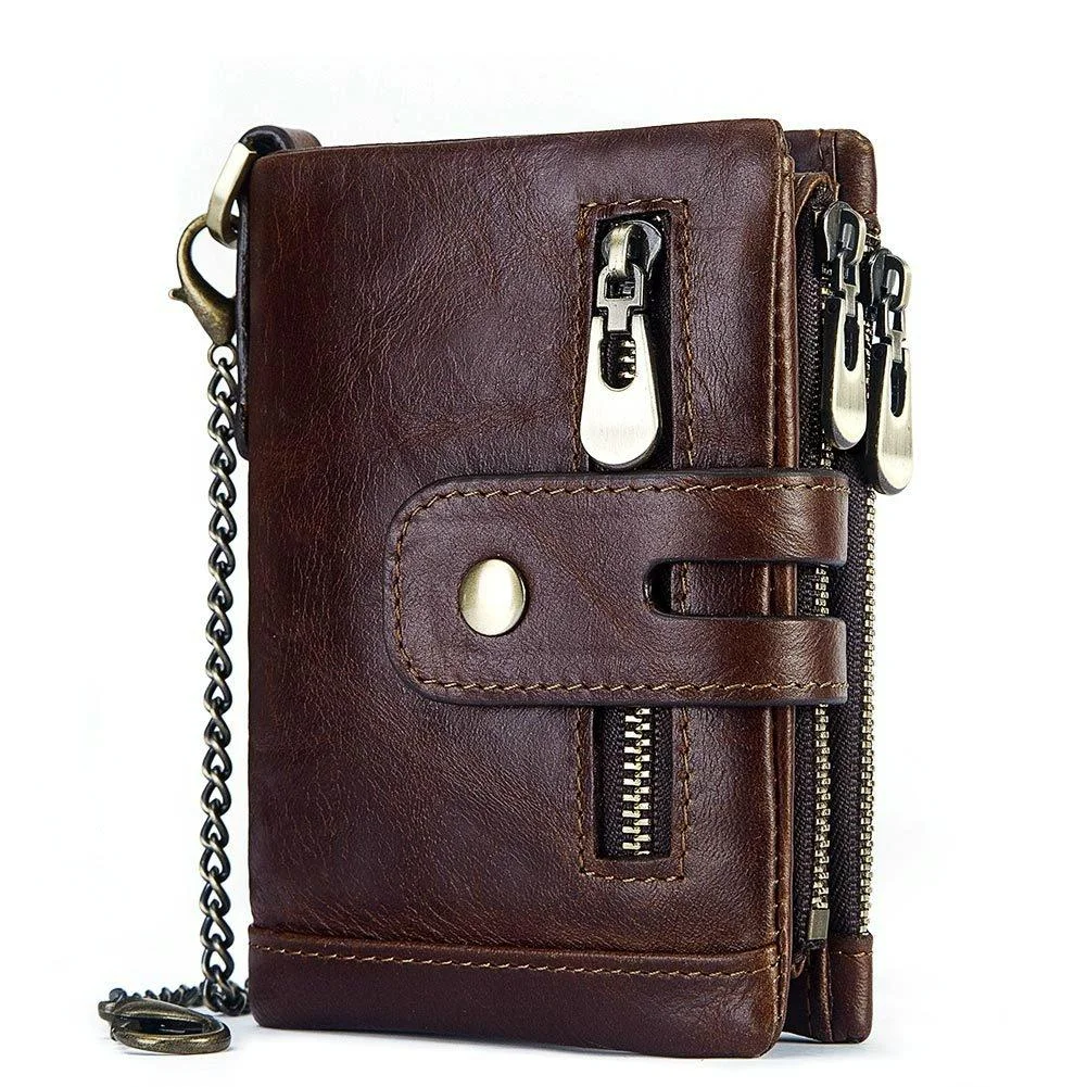 Men Rfid Leather Tri-fold Wallet - Secure & Stylish - Brown