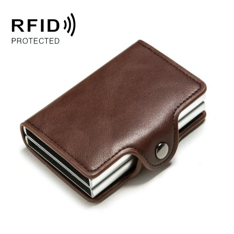 Automatic Pop Up Rfid Metal Card Holder - Coffee