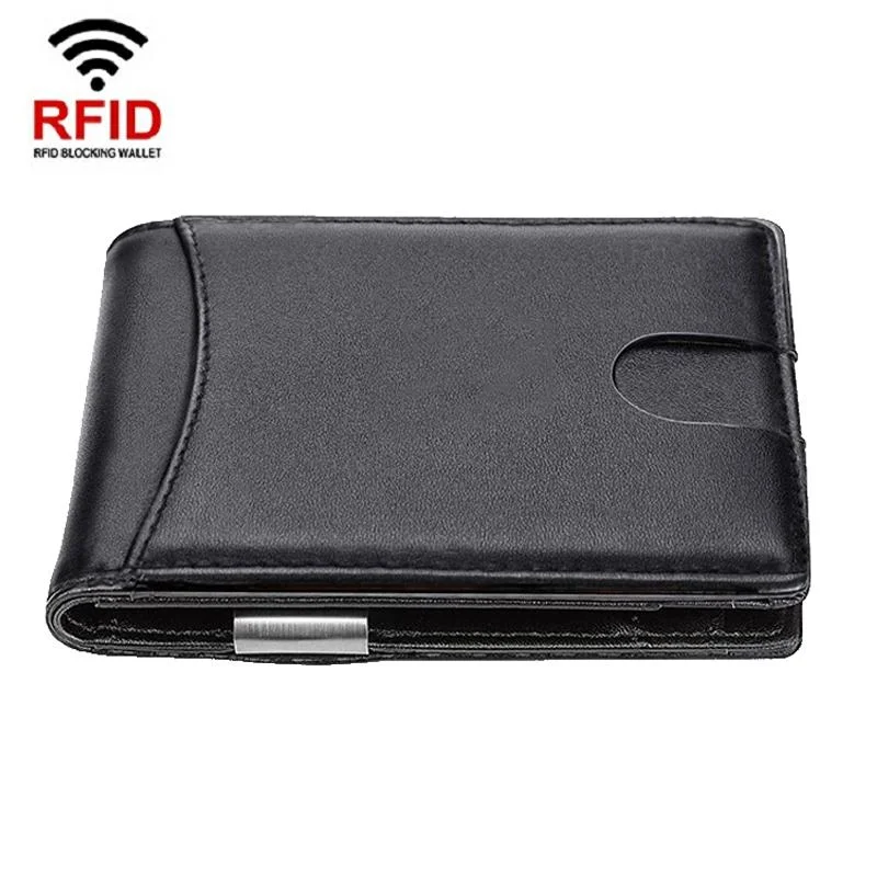 Men Vintage Leather Rfid Wallet - Flat Pattern Black Inside