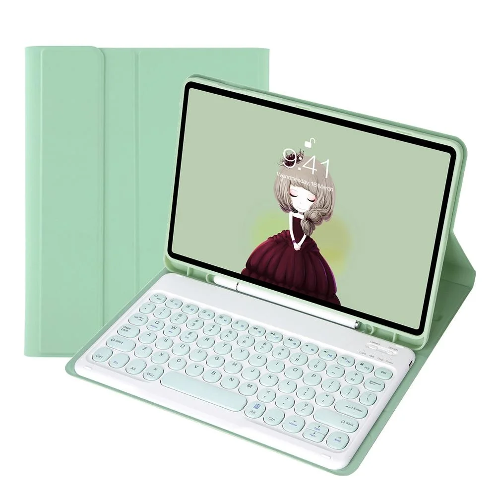 Detachable Bluetooth Keyboard Leather Case For Ipad Air 4 / 5 - Candy Colour Skin Texture - 10.9 Inch - Light Green