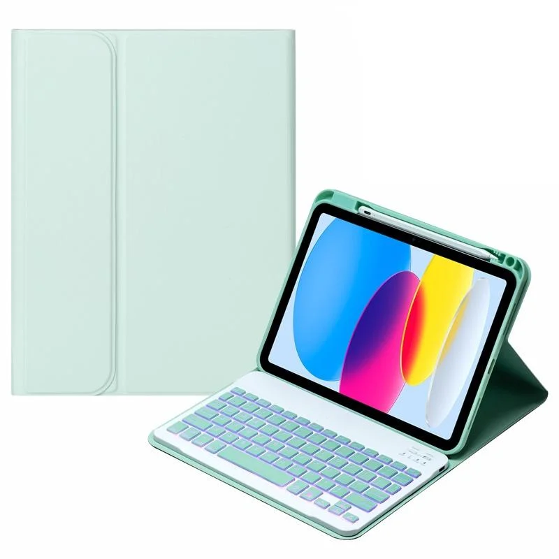 10.9 Ipad 10Th Gen 2022 Backlit Keyboard Case With Pen Slot - Bluetooth Leather - Light Green