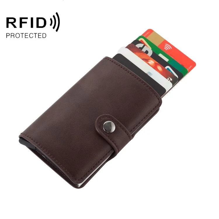 Rfid-protected Leather Card Wallet - Pu Material - Coffee