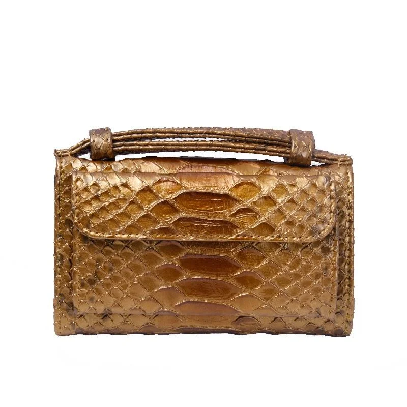 Snake Texture Print Clutch Long Crossbody Bag With Chain - 11 Copper Colour