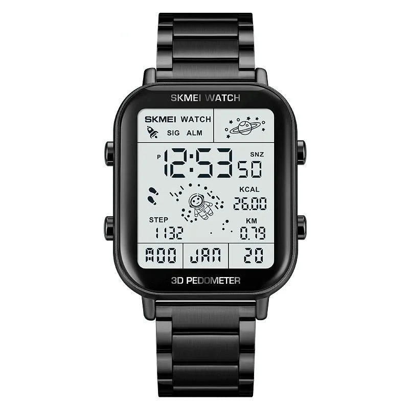 1888 Men Multifunctional Waterproof Digital Watch - Stainless Steel 30m - Black