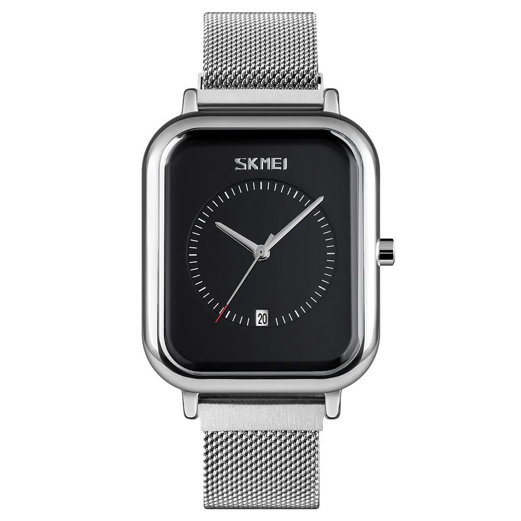 Unisex Magnetic Buckle Mesh Belt Quartz Watch - Silver Black