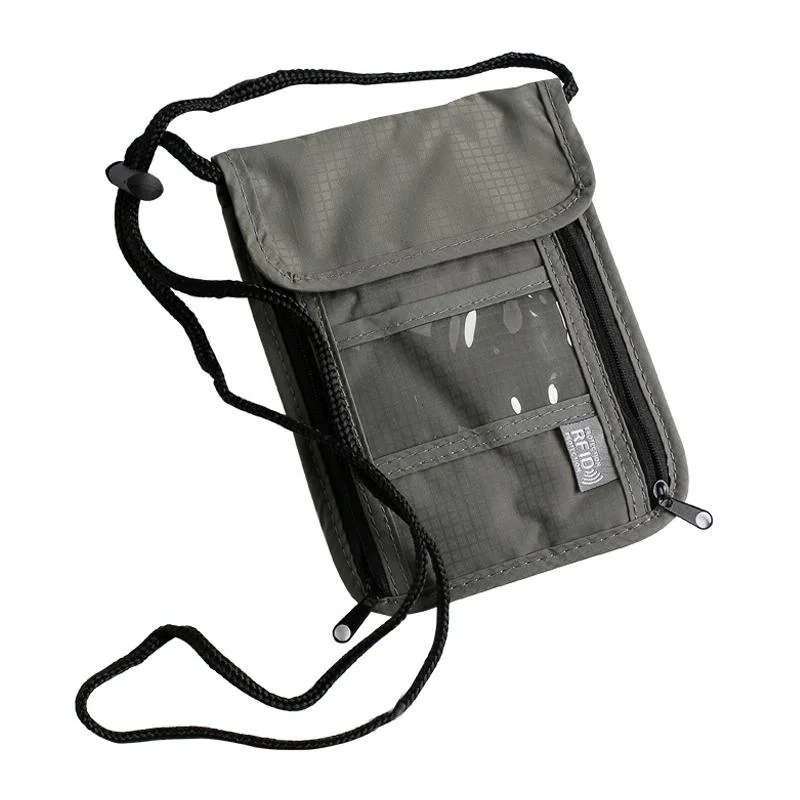 Secure Hanging Neck Bag for Travel Documents - Rfid Blocking - Upgrade Gray
