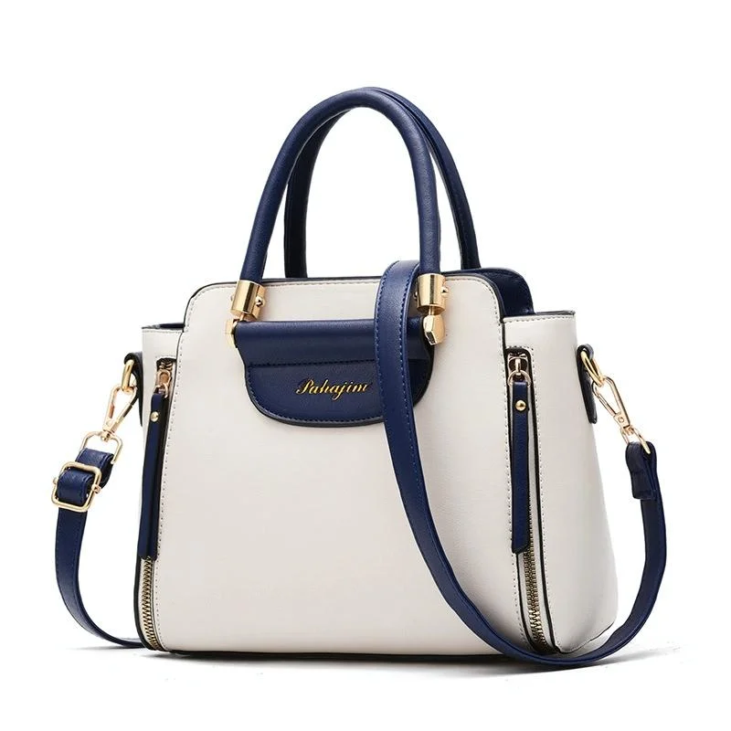 Contrast Material Ladies Handbag - Blue White
