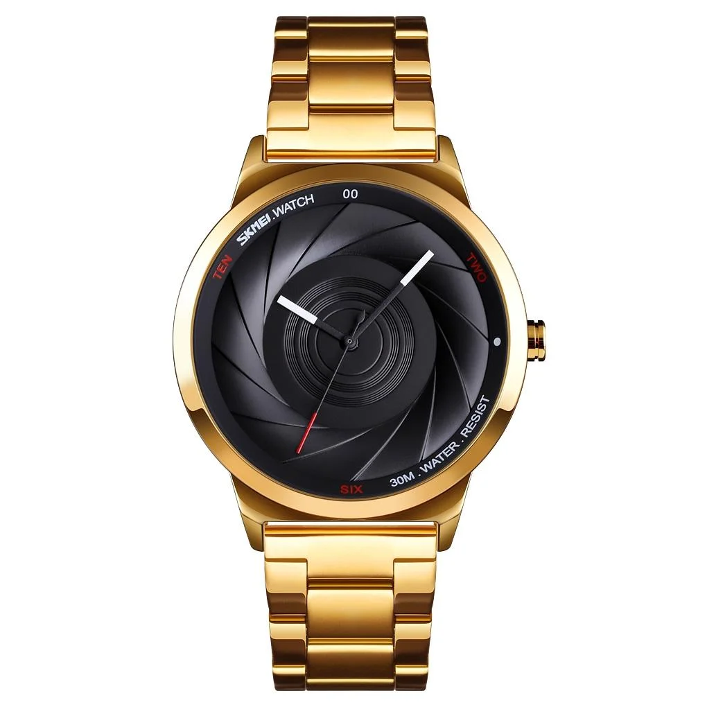 Stylish Waterproof Gold Quartz Watch for Men - Golden Black
