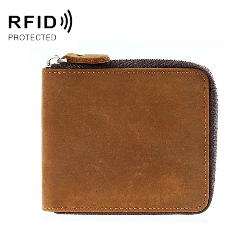 Leather Rfid Zip Wallet - Blocking Compact - Horizontal 4