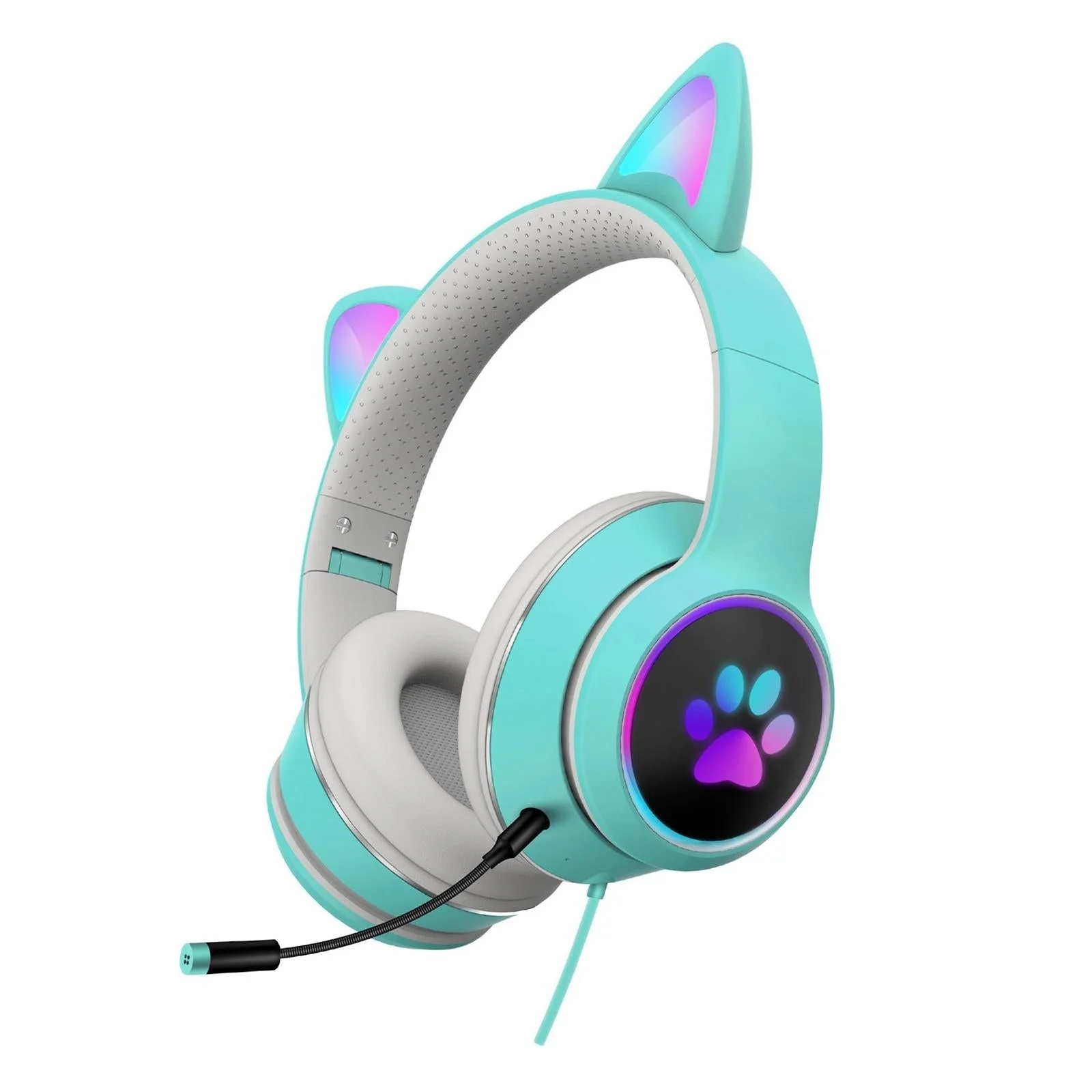Foldable Led Headset With Mic Usb + 3.5Mm Port - Light Blue