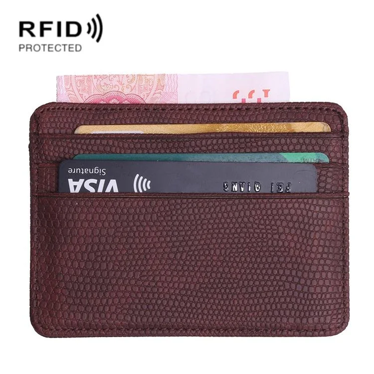 Pu Rfid Card Holder with Lizard Pattern - Brown