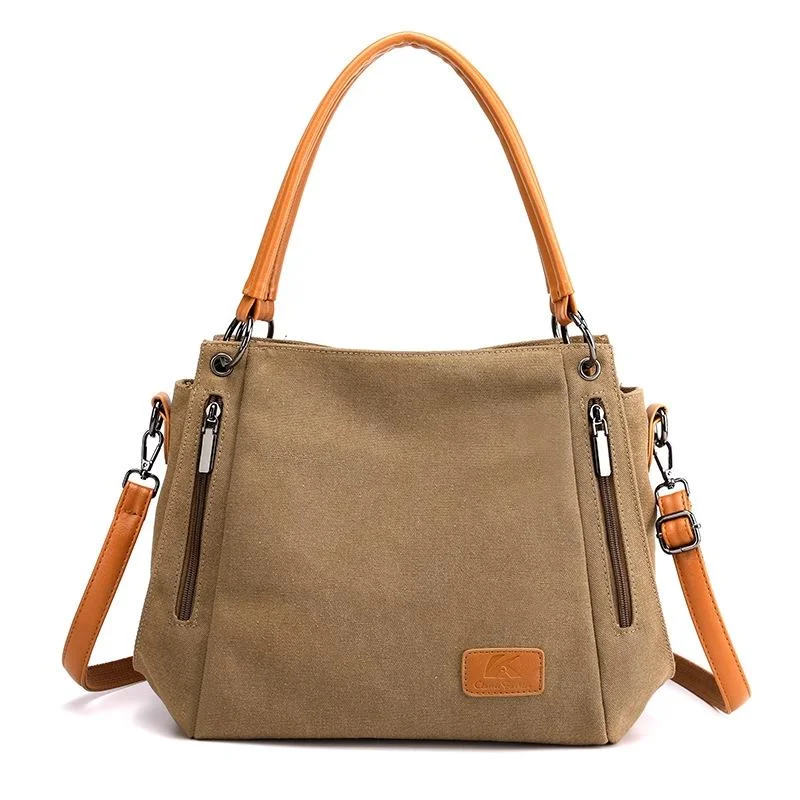 Canvas Shoulder Bag - Spacious and Stylish - Brown