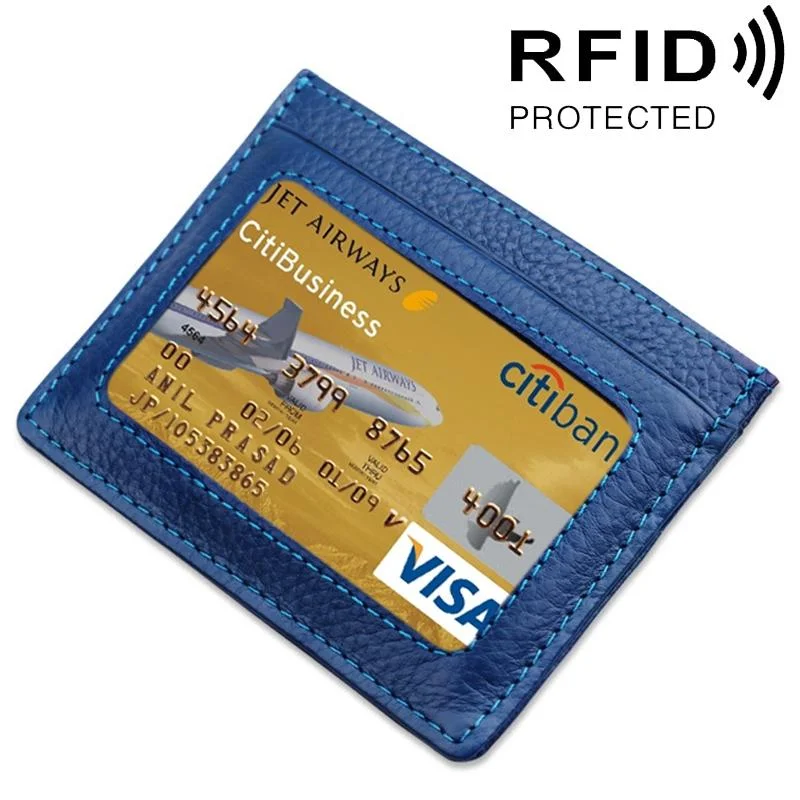 Leather Rfid Card Holder - Blocking - Dark Blue