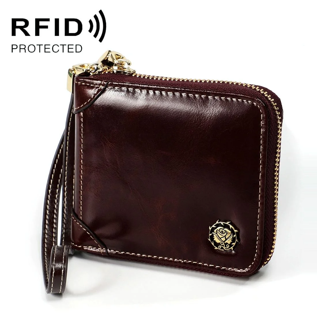 Rfid Leather Wallet with Lanyard - Multi-functional - Coffee
