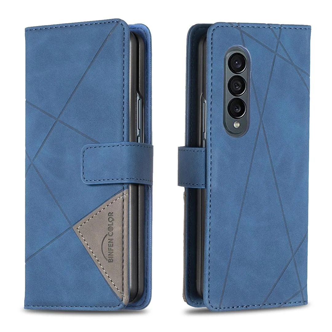 For Samsung Galaxy Z Fold4 5G Magnetic Rhombus Texture Case - Blue