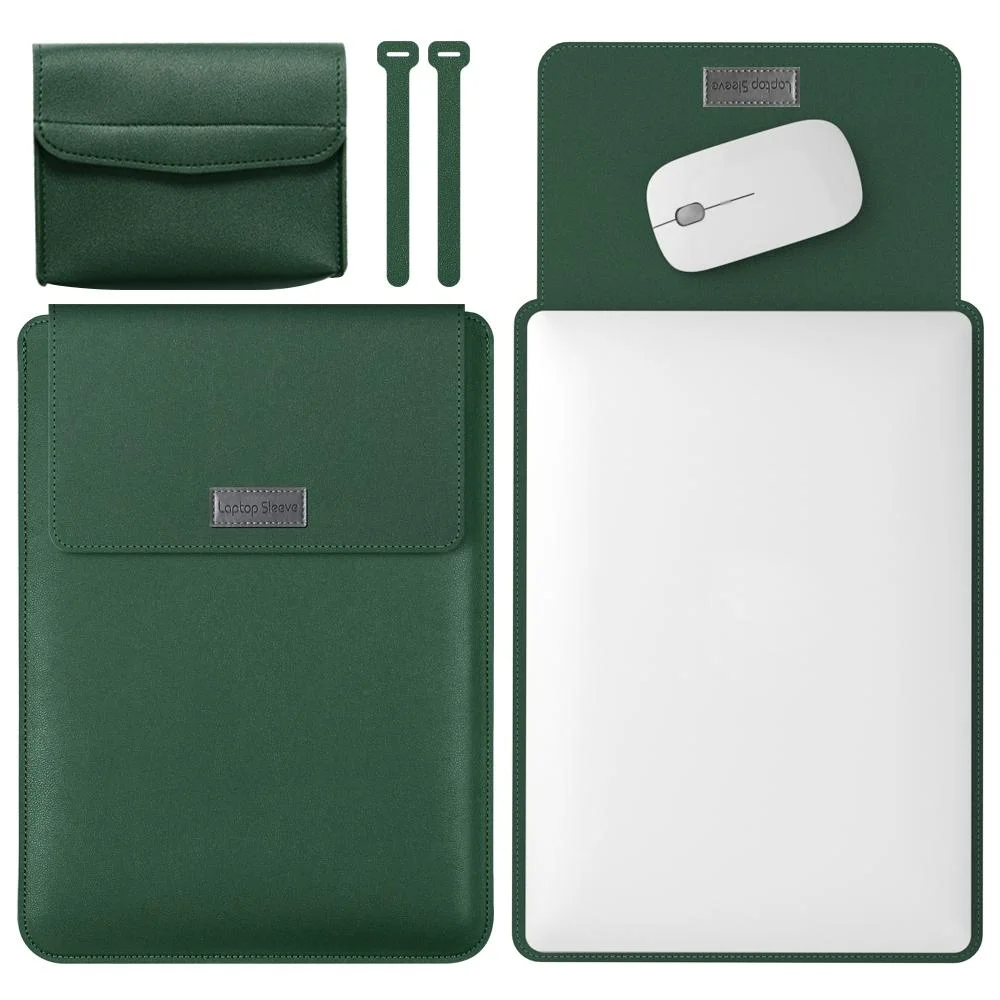 11 / 12 Inch Leather Computer Bag - Lightweight & Portable - 4 in 1 - Dark Green