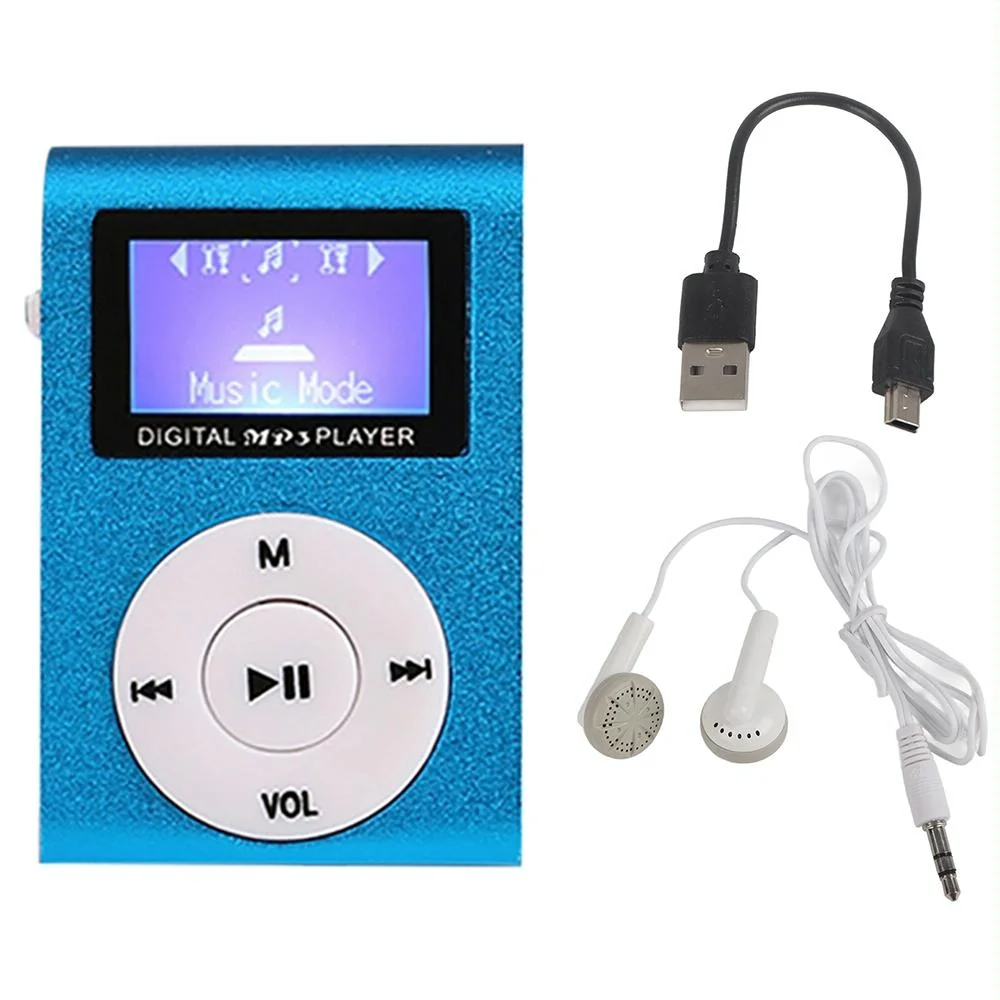 Mini Mp3 Player With Screen 128M+Earphone+Cable - Blue