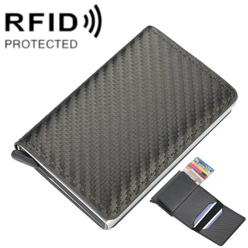 Secure Rfid Plaid Leather Wallet With Automatic Eject Card Holder - Dark Brown