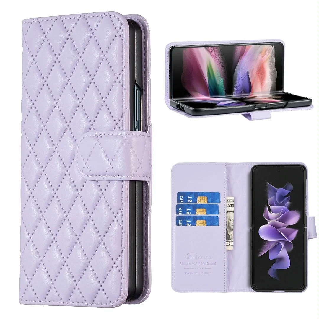 For Samsung Galaxy Z Fold4 5G Samsung Fold 4 Diamond Lattice Wallet Case - Sleek And Stylish - White