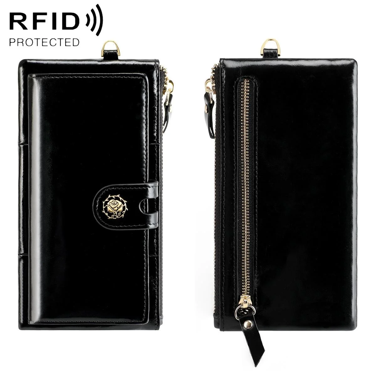 Women Vintage Leather Rfid Wallet - Black